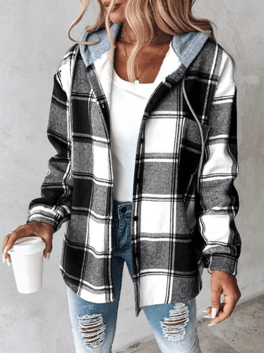 Griselda - Blusa de Cuadros con Capucha
